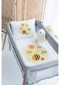 Resim Lilabio %100 Pamuk Saten İsme Özel İsimli 70x120 Park Yatak Nevresim Seti Bal Arısı Ve Güneş 