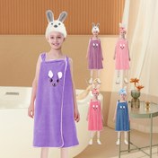 Resim 2'li Sevimli Tavşan Kulaklı Çocuk Banyo Havlu Seti - Ultra-Yumuşak Mikrofiber Saç Kurutma Bonesi & Canlı Renklerde Duş Eteği, Hızlı Kuruyan, Aile Banyosu Kullanımı İçin Mükemmel, Banyo Aksesuarları 