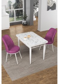 Resim Canisa Concept Nil Serisi 70x110 Sabit Mutfak Masası Takımı Beyaz Mermer Desen Masa 2 Mor Sandalye Masa Beyaz/sandalyeler Mor 