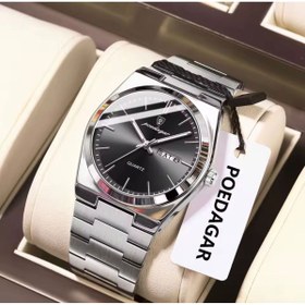 Resim POEDAGAR Premium Çelik Saat – 3ATM Day Date, Bombeli Cam Detaylı 