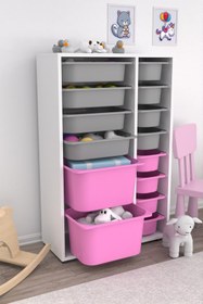 Resim Rine 14 Sepetli Çok Amaçlı Oyuncak Dolabı Gri Pembe 2D4K8U 