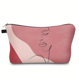 Resim 3D Baskılı Çizgi Soyut Yüz Desenli Küçük Kozmetik Çantası, Polyester Makyaj Çantası Sevimli Moda Cüzdan Kozmetik Çantası Taşınabilir Depolama Çantası Seyahat Makyaj Çantası Tatil Hediyesi 55883 