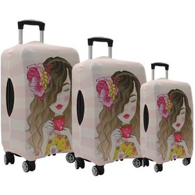 Resim My 67 Kahve İçen Kız Valiz Kılıfı / Bavul Koruyucu Örtüsü Büyük, Orta, Kabin Boy Set Bej 
