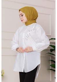 Resim Sevitli Önü İnci Taş İşlemeli Tunik-beyaz-4795 Beyaz 
