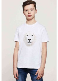 Resim White Lion Baskılı Unisex Çocuk Beyaz T-Shirt 