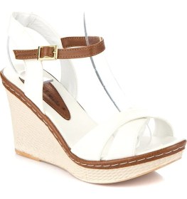 Resim Fox Shoes Beyaz Kadın Dolgu Topuklu Ayakkabı Suni Deri 9 cm Taban Tipi ile Şık Tasarım 9674040209 