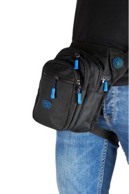 Resim İMAKS Çok Gözlü Su Geçirmez Unisex Siyah Bel Bacak Omuz Motosiklet Kurye Çantası Bodybag Mavi Siyah 4962 