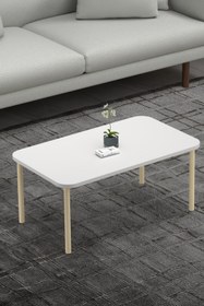 Resim DESENGO EKO-Beyaz ahşap ayaklı modern orta sehpa,çay sehpası,servis sehpası,ofis sehpası 