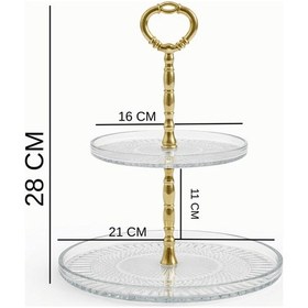 Resim 2 Katlı Cam Kek & Kurabiye Sunum Standı Gold Kulplu Şık Sunumluk Şeffaf - Altın 