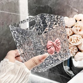 Resim AYQW Şeffaf Buzul Dokulu Duvara Monte Saklama Kutusu Pembe Papyon Tasarımlı - Diş Macunu, Diş Fırçaları ve Kozmetikler İçin Mükemmel - Şık Banyo Düzenleyici Aksesuar, Banyo Düzenleyicileri ve Depolama, AYQW, Raflar 