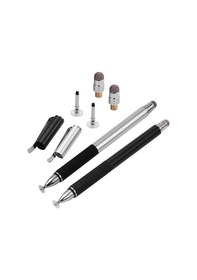 Resim Hombey 2 Adet Metal Kapasitif Kalem Seti: Nano İletken Fiber Uç + Süngerli Uç, Değiştirilebilir Uçlar, Kalem Klasmoru, Siyah/gümüş 