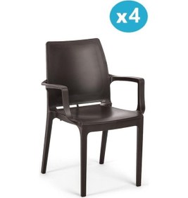 Resim Omnipazar Sy-2502 Plastik Eve Bahçe Koltuk Sandalye 4'lü Set Kahverengi Kahverengi 
