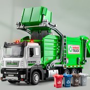 Resim Şehir Temizliği Çöp Kamyonu Model Oyuncak, Yeşil, Plastik, Manuel İşletim, Şarj Edilmemiş, Pil Olmadan, Hareketli Mekanik Kol ve 4 Küçük Çöp Kutusu ile, 6 Yaş ve Üstü Çocuklar İçin 