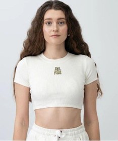 Resim Zekids Kız Çocuk Fitilli Yarım Kollu Crop T-shirt-15799 Krem Yeşil 