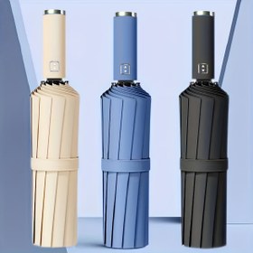 Resim 1-Paket Xiao Mi Stili Otomatik Açma/Kapama Katlanır Şemsiye, 10-Çubuk Rüzgar Geçirmez, 190T Pongee Kumaş, Kompakt Seyahat Tasarımı ve Ergonomik Plastik Kolu - Bej/Mavi/Siyah, Seyahat Şemsiyesi | Şık Katlanabilir Şemsiye, Yağmur İçin Şemsiye, Şık Hava Aksesuarı, Dayanıklı Kanvas Malzeme 