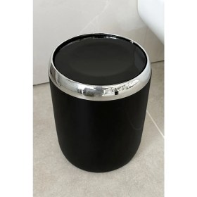 Resim Krom Dekorlu Siyah Döner Kapaklı Çöp Kovası 6 Lt Banyo Mutfak Ofis Için 