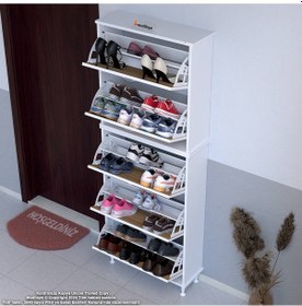 Resim Modilayn Varbi Umay' 2 Li Kapı Önü 72 X193x 25, 5 Cm Lik 5 Düşer Kapak 10 Göz Bölme Raf Ayakkabılık Cordoba - Beyaz 