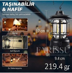 Resim Alaska Retro Şarjlı Kamp Lambası - Ipx4 Su Geçirmez, Dimmer Ayarlı, 1200mah Led Fener Renkli 