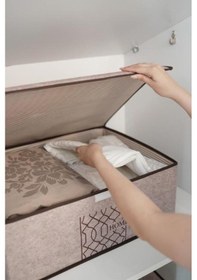 Resim Keçe Kapaklı Baza Hurcu, Yatak Kanepe Altı Yastık Kıyafet Düzenleyici 40x50x19 Cm 2 Adet Kahve Kahve 