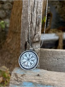 Resim jeweliris Viking Runes Viking Pusulası Gümüş Kolye 