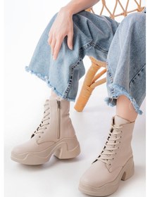 Resim Fz-2550 Bej Yüksek Tabanlı Bağcıklı Fermuarlı Günlük Kadın Bot Diğer 