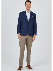 Resim İmza Lacivert Mono Yaka Armürlü Tam Astar Esnek 4 Drop Comfort Fit Classic Ceket 1002250152 Lacivert 