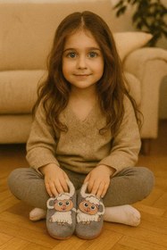 Resim gigigiyim Kuzu Baskılı Cırtlı Kız Çocuk Panduf Gri 