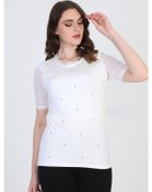 Resim Ella Camelia Kadın Taş Detaylı Bluz 19E056 Ekru 