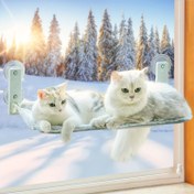 Resim Katlanır Demir Çerçeveli ve Güçlü Emme Kupalı Gri Pencere Terası, İç Mekan Kedi Yatağı - Pencereler için 