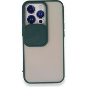 Resim Kzy Apple iPhone 13 Pro Kapak Lensi Açılır Kapanır Kamera Korumalı Kılıf - Yeşil 