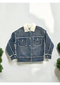 Resim Zekids Çocuk Tasarım Geniş Kesim İçi Peluş Kot Mont-14362 Mavi 