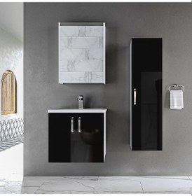Resim Asmira Banyo Dolabı - 60 Cm - 3'Lü Set - Siyah Çok Renkli 