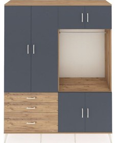 Resim Hyperion Gardrop 7 Raflı 3 Çekmeceli Tek Askılı 176x44x221 Çam-antrasit/çam Antrasit/çam 