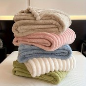 Resim 1 adet Geleneksel Şeritli Peluş Battaniye, Kalın Çift Taraflı Polar, Tüm Mevsim Çok Amaçlı Örgü Polyester, Makinede Yıkanabilir, 250-300gsm 