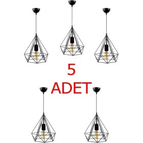 Resim 5 Adet Elmas Modern Siyah Metal Kasa Salon Yatak Odası Çocuk Odası Tekli Sarkıt Avize 