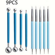 Resim 9 Parça Set Kil Seramik Araçları Silikon Nokta Matkap Paslanmaz Çelik Boncuk Top Çubukları Kırıştırmak Kalem DIY Grafiti Malzemeleri 