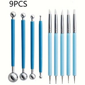 Resim 9 Parça Set Kil Seramik Araçları Silikon Nokta Matkap Paslanmaz Çelik Boncuk Top Çubukları Kırıştırmak Kalem DIY Grafiti Malzemeleri 