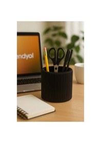 Resim Özel 3d Baskı Ayrılabilir 4 Bölmeli Kalemlik Masa Vb. Kalemliği Çapı: 8,5 Cm X Yükseklik: 8 Cm Siyah 