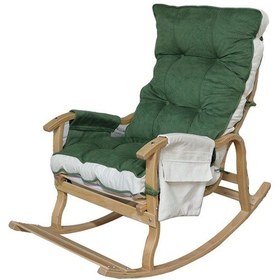 Resim Zuesse Dizayn Mosso Çift Minderli Ahşap Sallanan Sandalye Tv Baba Koltuğu Dinlenme Koltuğu Yeşil - Krem 
