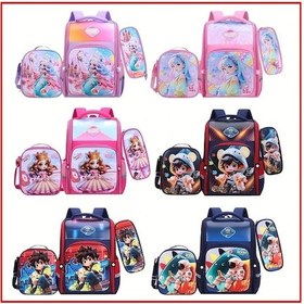 Resim Wangxi Yeni Moda Siyah Kırmızı Çizgi Film Üç Parçalı Set Öğrenci Sırt Çantası Desteği Ve Çift Omuz Çantası Siyah Kırmızı 