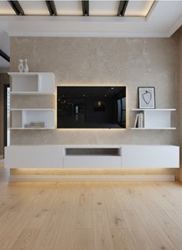 Resim Resital Ledli Duvara Monte Tv Sehpası - Beyaz - W6014-1 Beyaz 