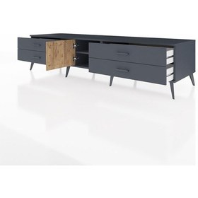 Resim Kronos Tv Ünitesi Tek Raflı 4 Çekmeceli Tek Kapaklı 220x59x51 Antrasit-çam/antrasit Atlas Çam/antrasıt - Antrasıt 
