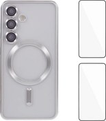 Resim Samsung Galaxy Uyumlu S25 Plus / S25+ Manyetik Kılıf Elektroliz Kaplama Tpu Kapak Lens Filmi + 2 Adet Temperli Cam - Gümüş Gümüş 