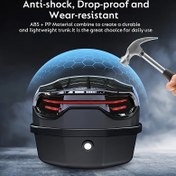 Resim Siyah ABS malzemeyle kaplama bitişli, sokak motosikletleri için tasarlanmış bir set motosiklet depolama çantaları. Bu dayanıklı üst kutu, montajlı sert gövde ile birlikte gelir ve karbon fiber tarzı paneller içerir, scooterlar için şık depolama çözümleri sunar, polipropilen malzemeden inşa edilmiştir. 