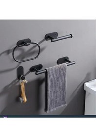 Resim Kendinden Yapışkanlı Banyo Seti 4 Lü Mat Siyah Çok Renkli 