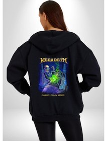 Resim Angemiel Megadeth Heavy Metal Kadın Erkek Siyah Kapüşonlu Fermuarlı Baskılı Hırka Sweatshirt Siyah 