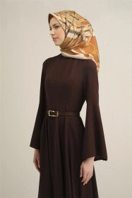 Resim Armine Klasik Desenli Saf İpek Sura Eşarp 9315d 01 Camel 