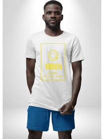 Resim Nirvana Müzik Grubu Unisex Unisex Beyaz Organik Baskılı T-shirt Penye Yüksek Kalite Beyaz 