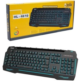 Resim Hello Hl-4616 4 Makro Tuşlu 3 Renk Işıklı Kablolu Gamıng Oyuncu Klavye 