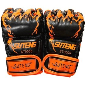 Resim Leezsing Erkekler İçin Kaplan Pençe Krav Maga Boks Eldiveni - Siyah Taban Turuncu Desenli, Optimal Şok Emme Ve Koruma Sağlar Siyah - Turuncu 